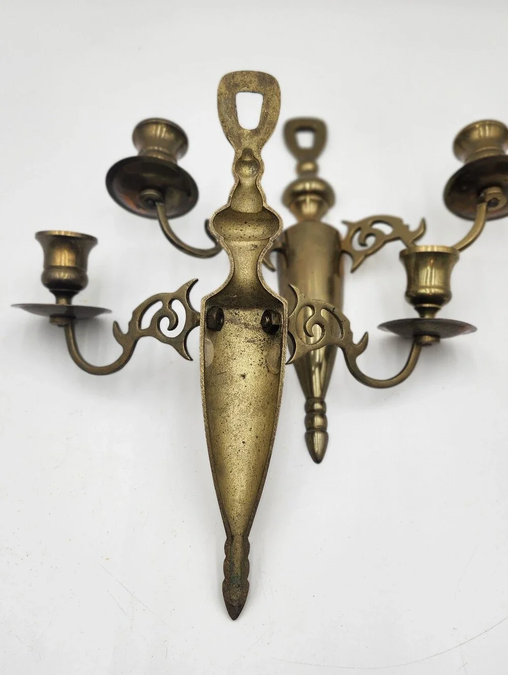 vintage antique brass double-arm wall sconces candle holder traditional colonial